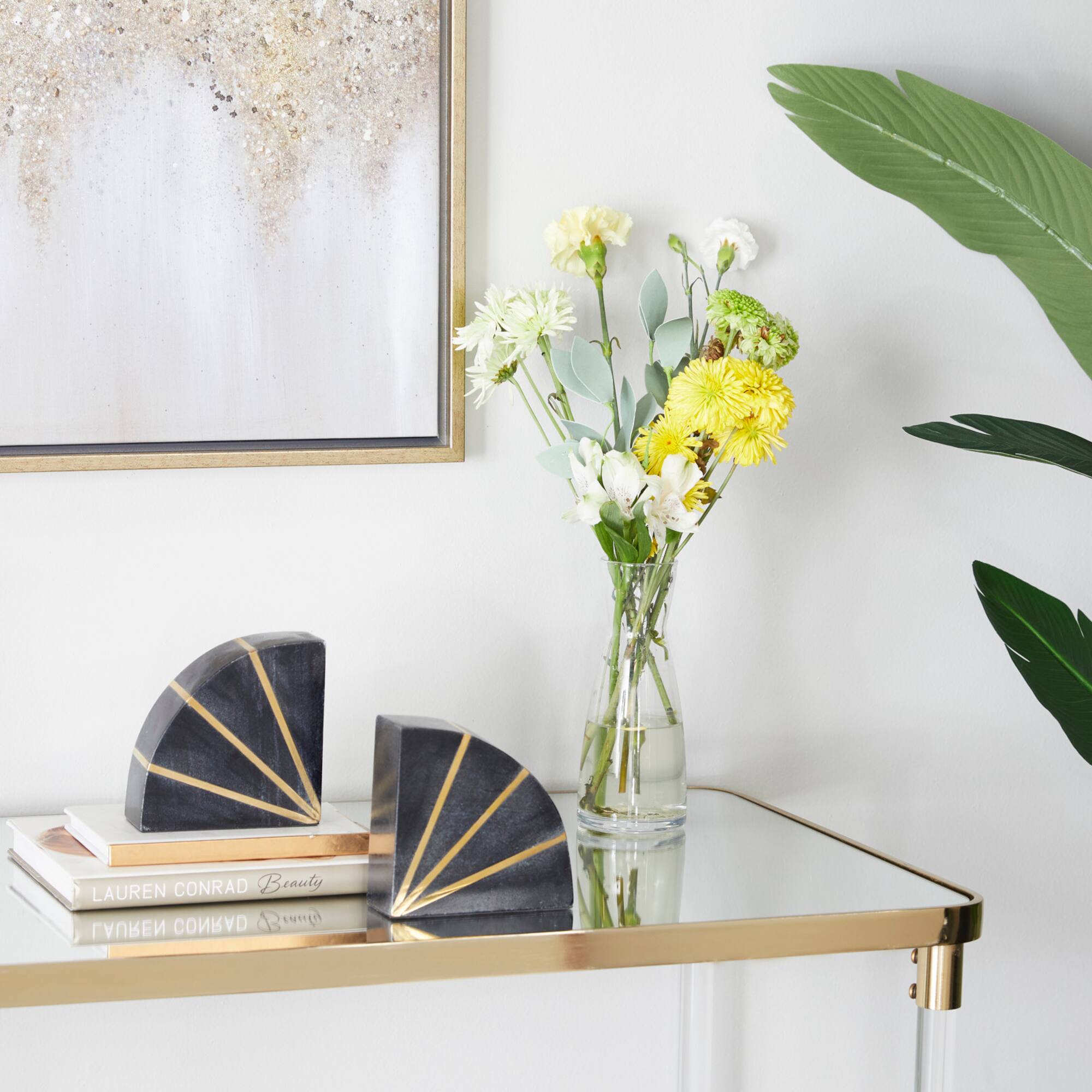 CosmoLiving by Cosmopolitan Black Marble Glam Bookends, 5" x 5" x 2"